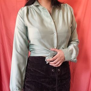 SOLD // Vintage 70s Green Silk Blouse